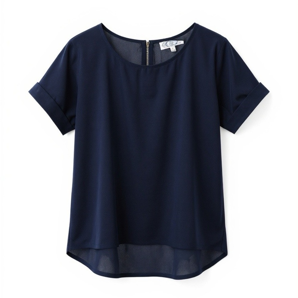 Pink Rose Navy blue Short Sleeve Polyester Blouse